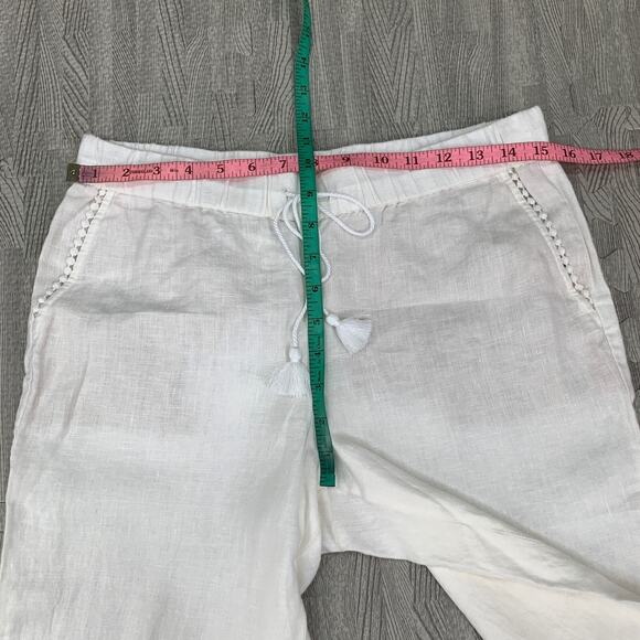 Talbots Pants Womens 4P Petite Snow Mid Rise Linen Elastic Waist Pom Pom Pocket - Picture 5 of 11